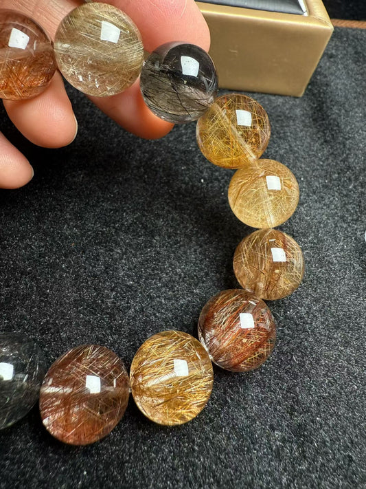 Multicolor Rutilated Quartz Crystal beaded bracelet 16mm
