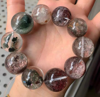 Natural Flowers phantom quartz Crystal beads bracelet 20mm