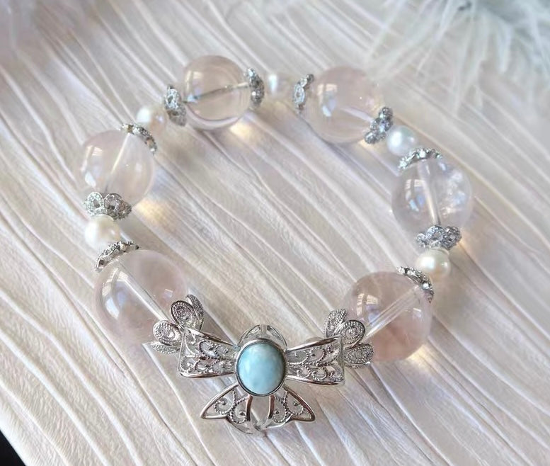 Pink Snow phantom quartz Crystal beaded bracelet 17mm