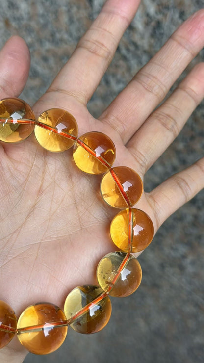 Natural Genuine yellow Citrine Quartz Crystal beads bracelet 17mm