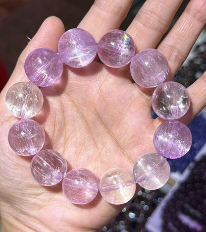Natural Genuine kunzite beaded bracelet 17mm
