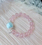 Natural pink Rose quartz Crystal and Larimar beaded bracelet 12mm