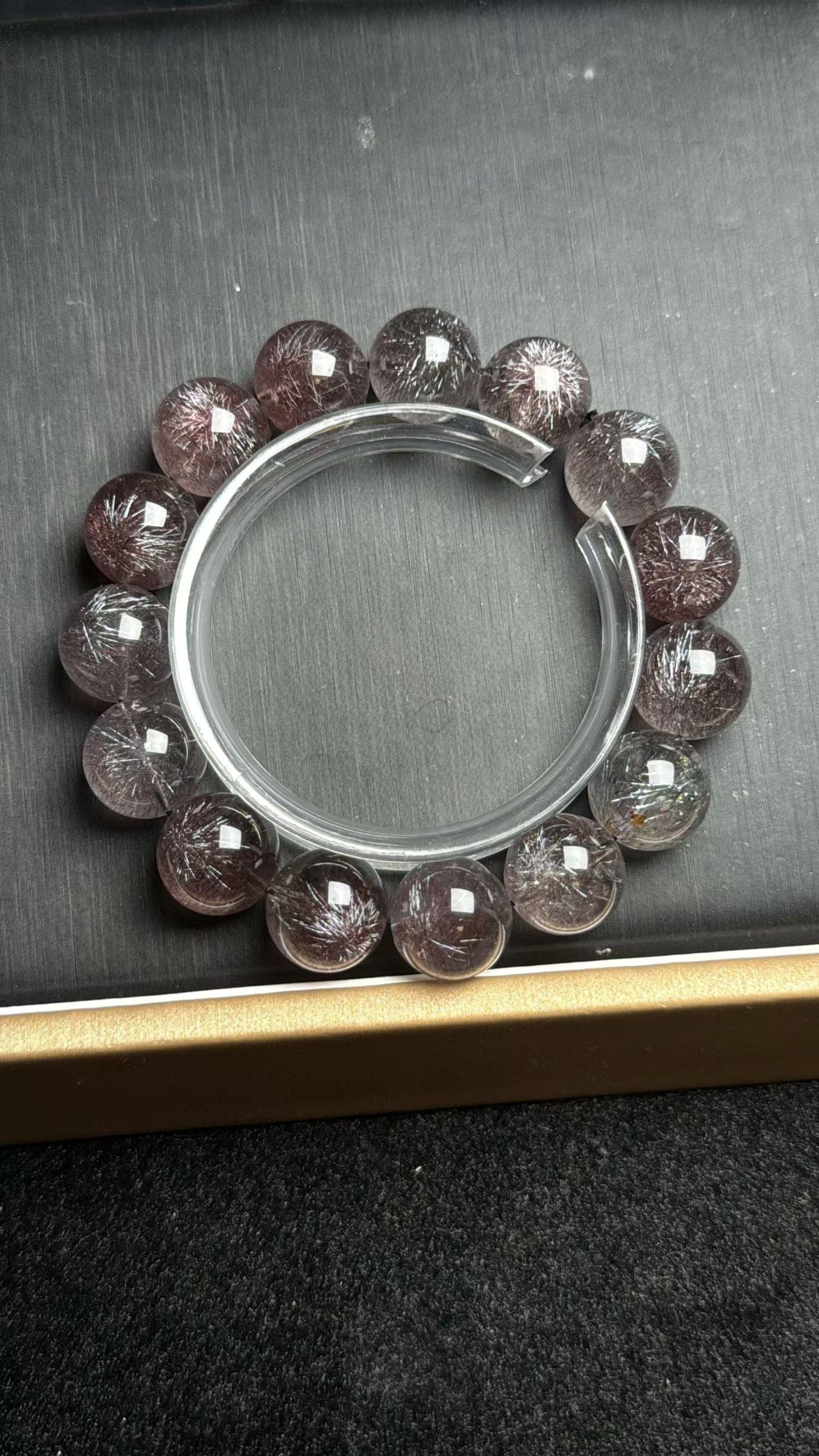 14mm Natural Black Super seven Rutilated Quartz Crystal beaded bracelet,super 7 crystal