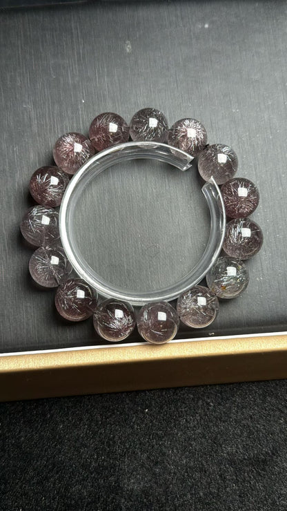 14mm Natural Black Super seven Rutilated Quartz Crystal beaded bracelet,super 7 crystal