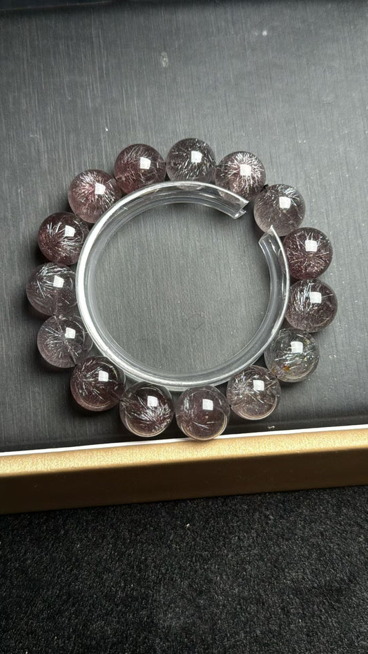 14mm Natural Black Super seven Rutilated Quartz Crystal beaded bracelet,super 7 crystal