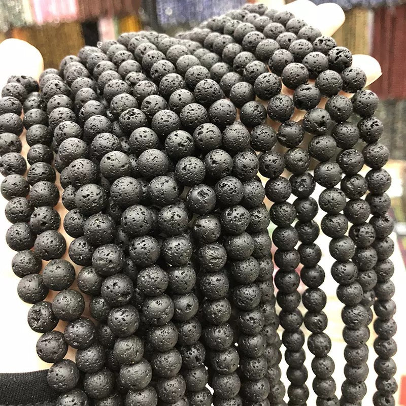 Natural Black lava round beads, Untreated Beads,Volcanic Rock Beads