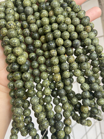 Natural Russian Serpentine Gemstone Loose Beads 8mm , Round Green Serpentine Beads, 15 inches Full Strand