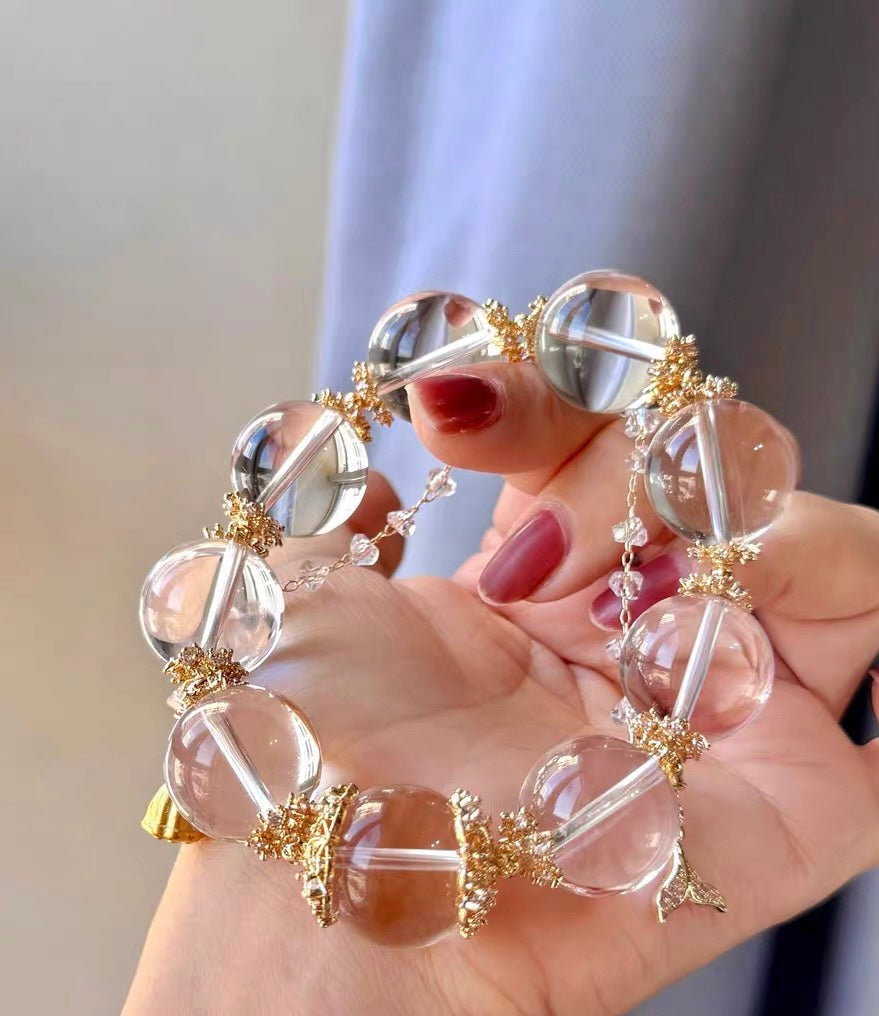 Natural White Rock quartz crystal beaded bracelet