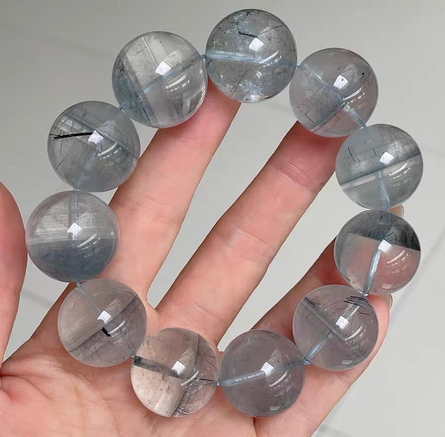Natural blue phantom Rutilated Quartz Crystal beads bracelet 20mm