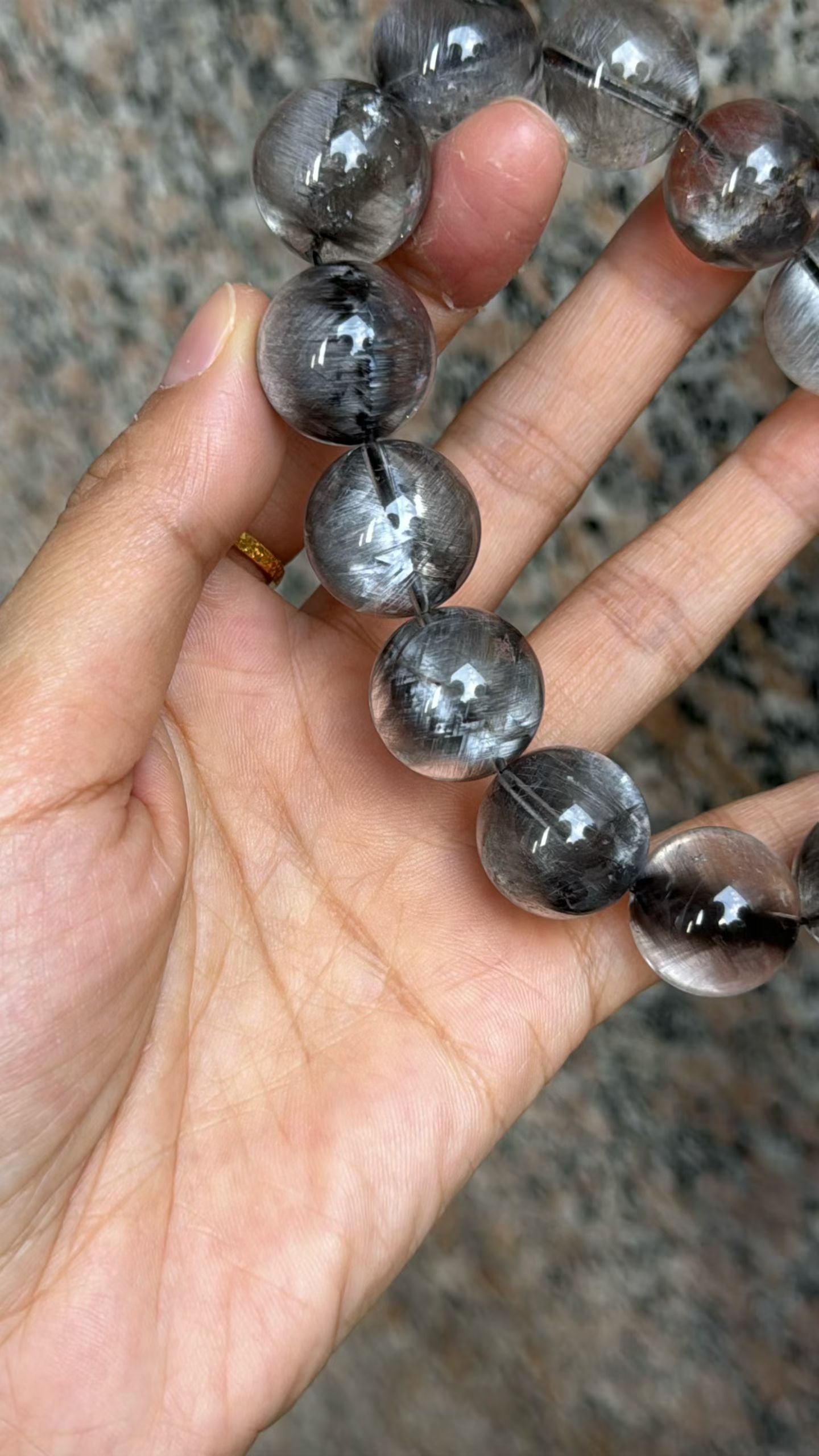 17mm High Quality Rare Natural Genuine Black Brookite Platinum Silver Rutilated Quartz Bracelet healing energy bracelet