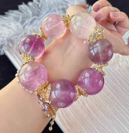 Purple fluorite beaded bracelet 28mm
