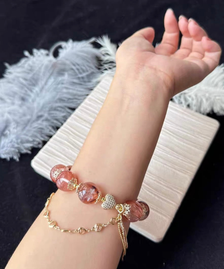 Natural Red Hematoid Lepidocrocite Quartz Crystal beaded bracelet