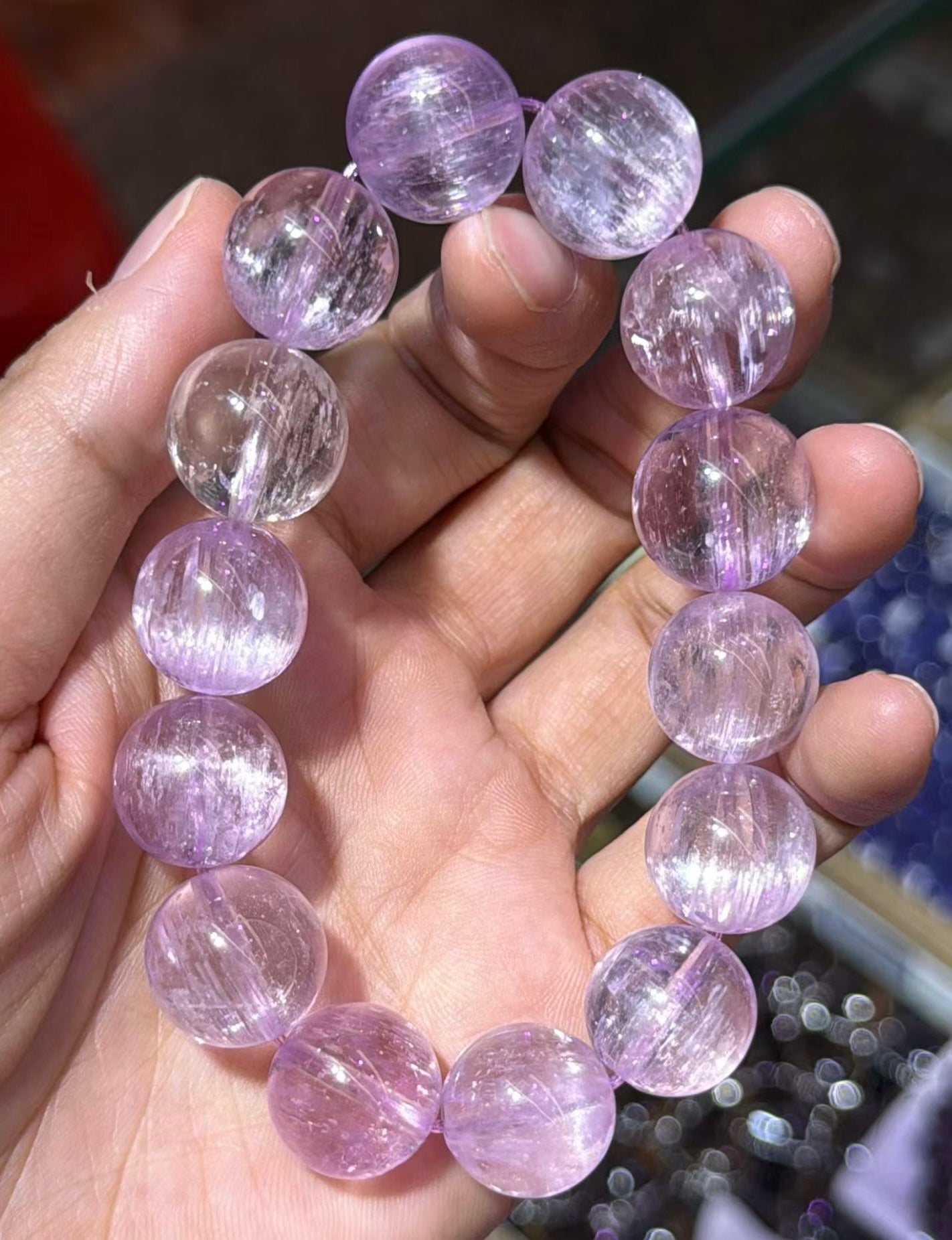 Natural Real purple kunzite beaded bracelet 14.8mm