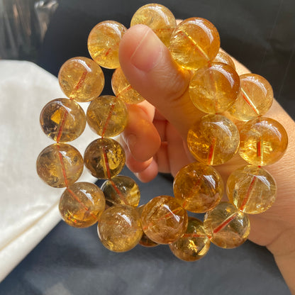 16MM Natural yellow Citrine Quartz Crystal beaded bracelet