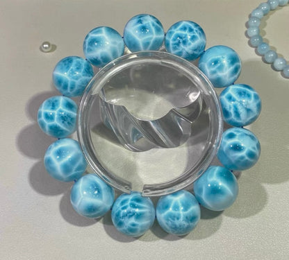 18mm Natural Larimar blue beads bracelet