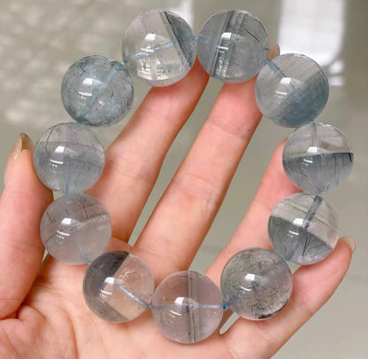 Natural blue phantom Rutilated Quartz Crystal beads bracelet 20mm