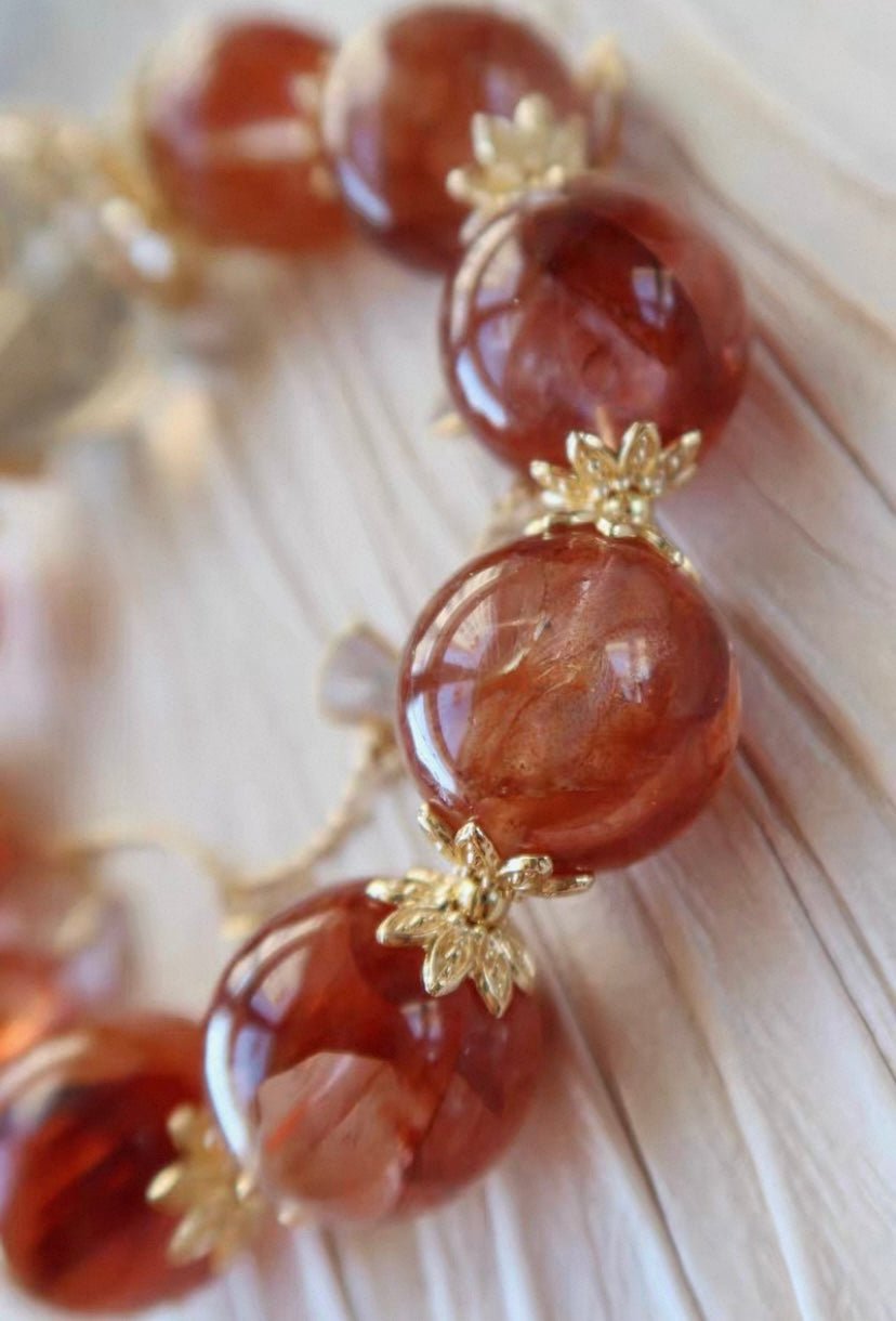 17mm Natural Red Hematoid Lepidocrocite Quartz Crystal beaded bracelet
