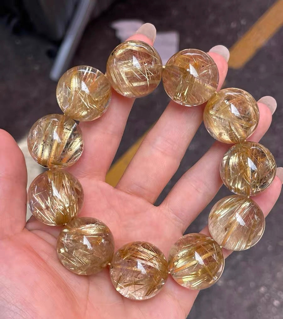 Natural Genuine Golden Rutile Quartz Crystal beads bracelet