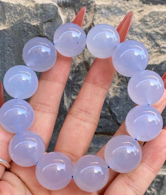 Natural blue chalcedony beads bracelet