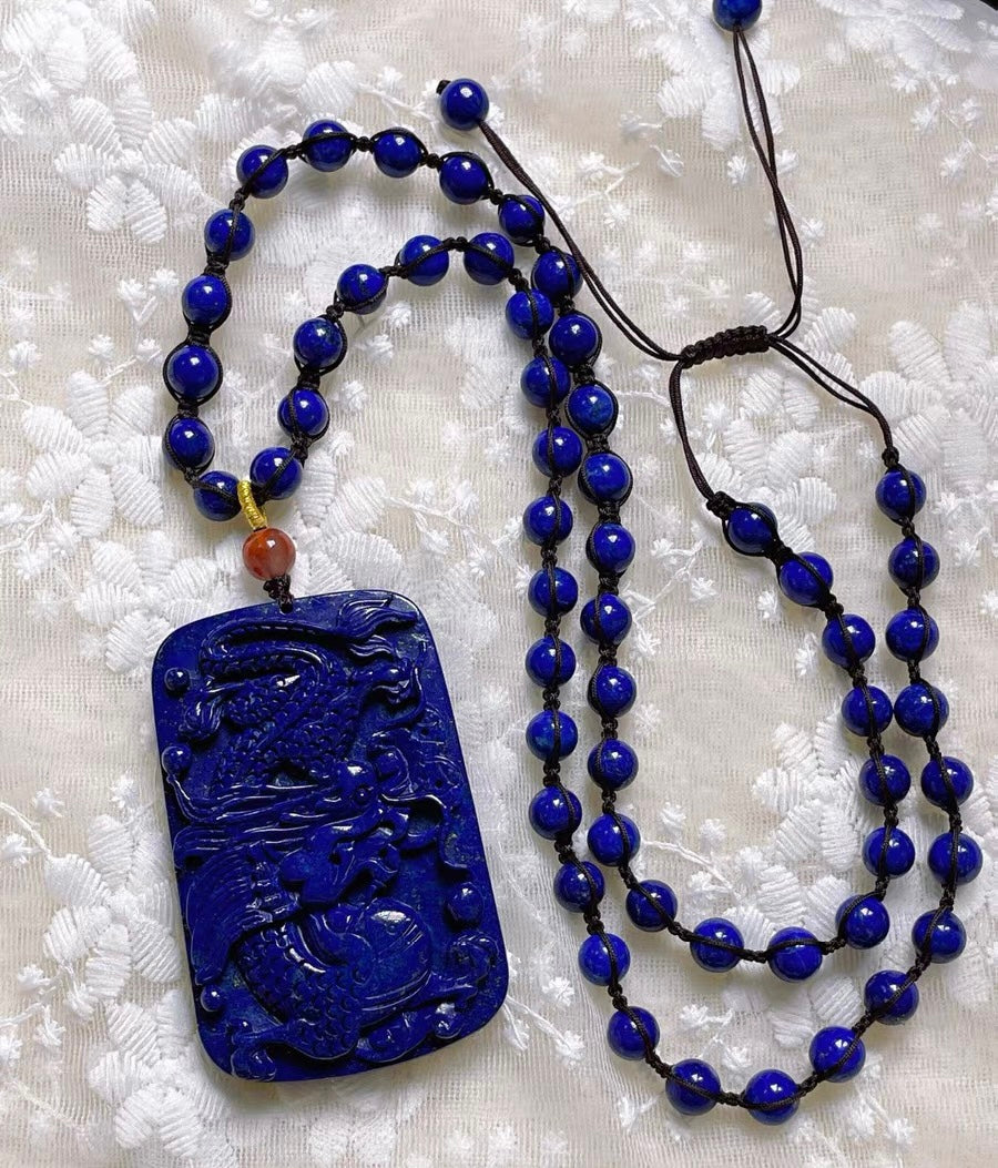 Natural Lapis Lazuli beaded necklace,Lapis Lazuli Carved pendant