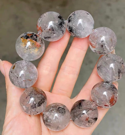 23mm Natural Herkimer diamond Quartz Crystal beaded bracelet