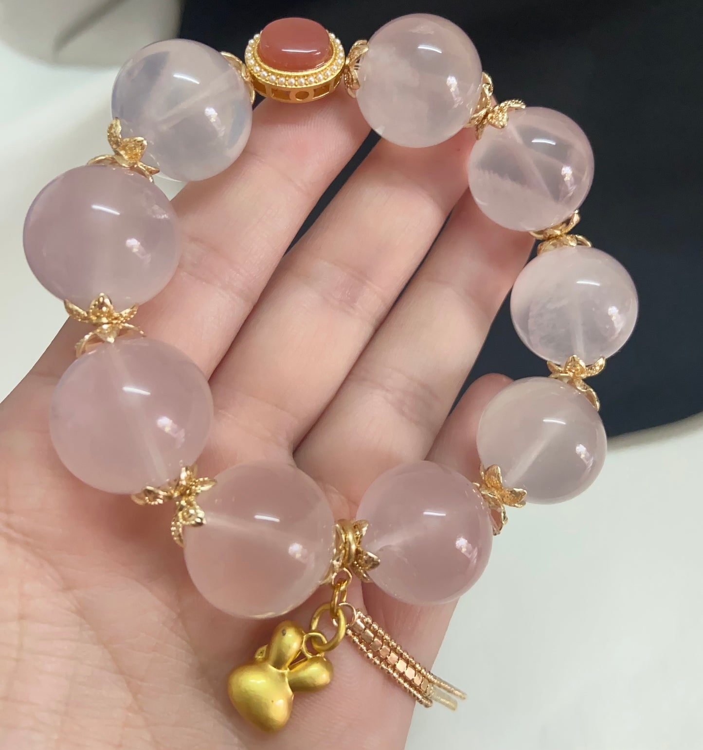 Natural pink Rose quartz Crystal beads bracelet  18mm