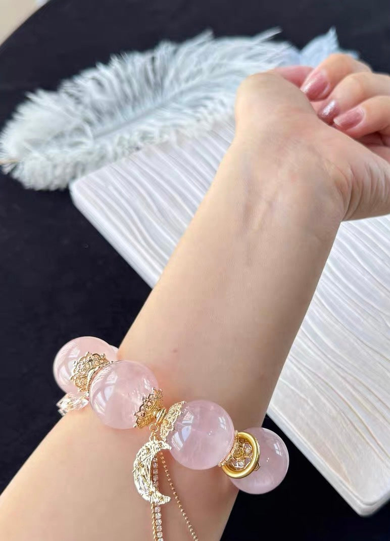 Handmade pink rose quartz crystal beaded bracelet