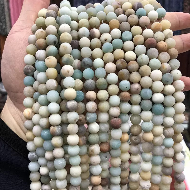 Natural Amazonite frosted loose round beads