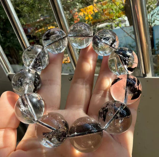 Natural Rainbow Herkimer diamond Quartz Crystal beads bracelet 21mm