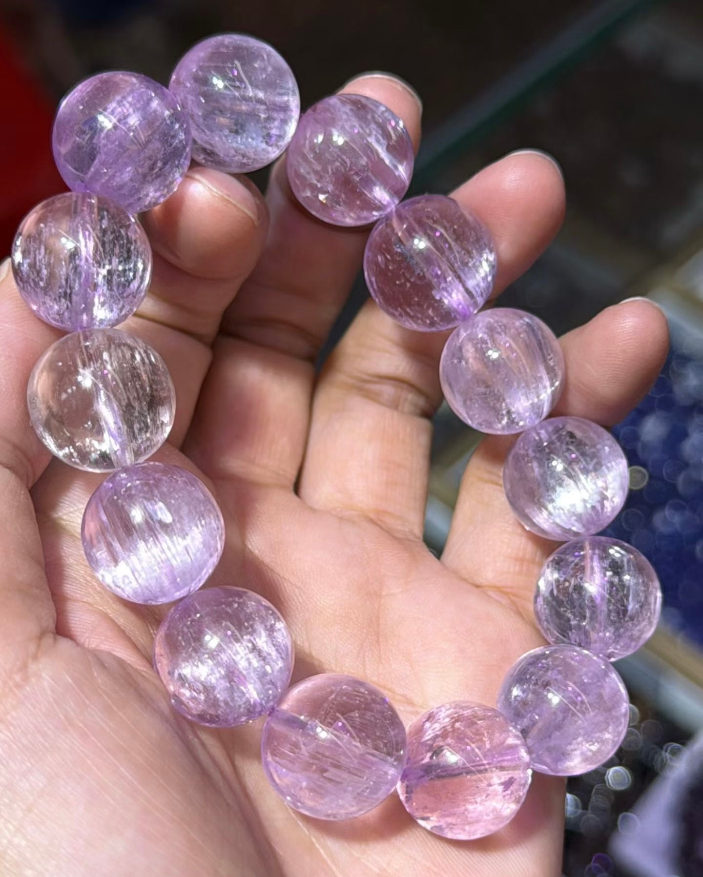 Natural Real purple kunzite beaded bracelet 14.8mm