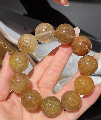 Natural Rutile Quartz Crystal beads bracelet 20mm