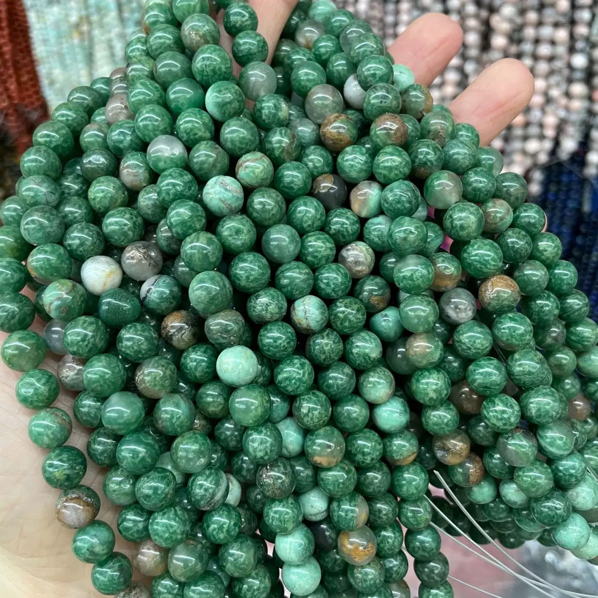 Natural Green jade smooth round loose beads wholesale