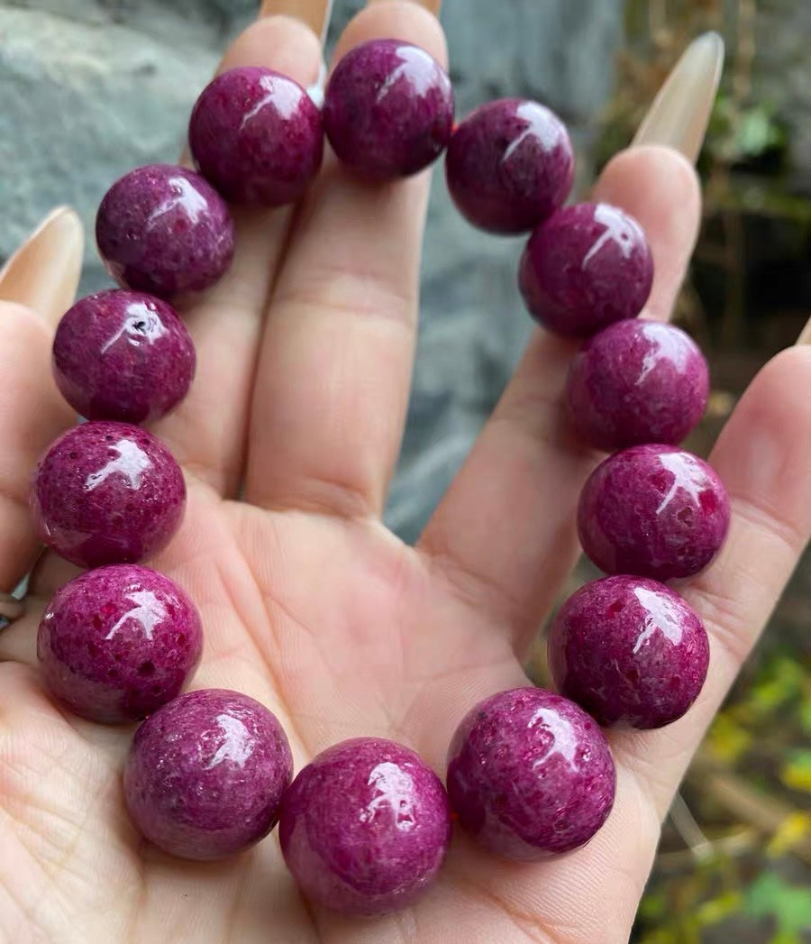 16MM Natural Red Ruby beaded bracelet