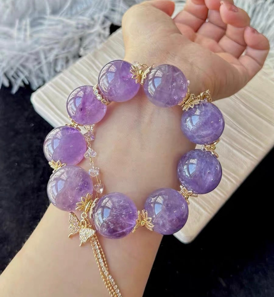 21mm Natural Purple Amethyst Quartz Crystal beads bracelet
