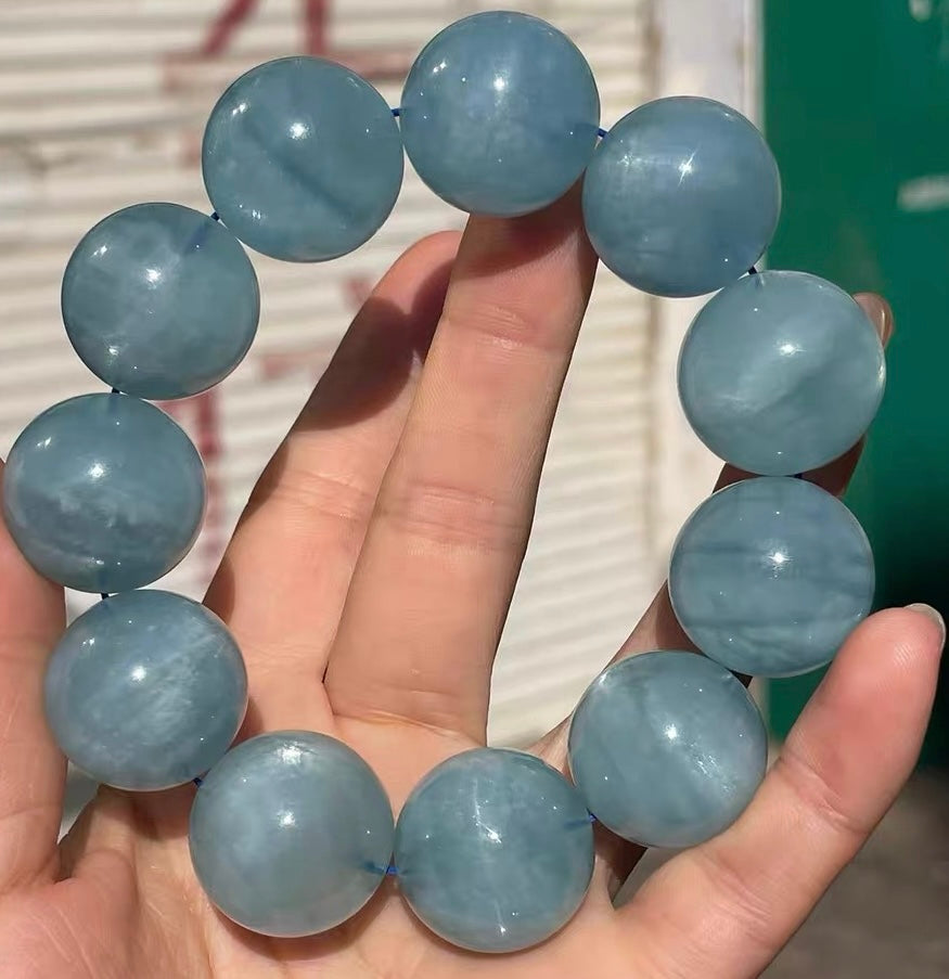20mm Natural Black Starlight Aquamarine beaded bracelet