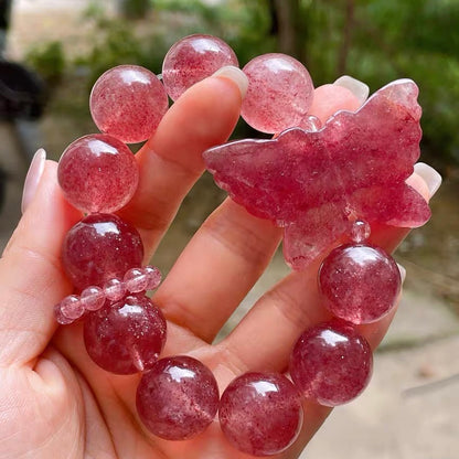 Natural Red strawberry Quartz Crystal Handmade beads bracelet 18mm