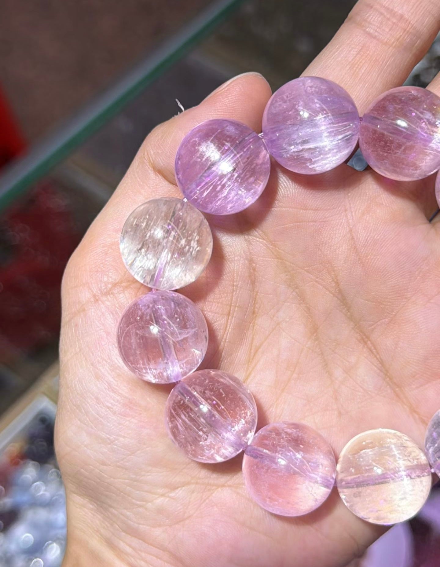 Natural Genuine kunzite beaded bracelet 17mm