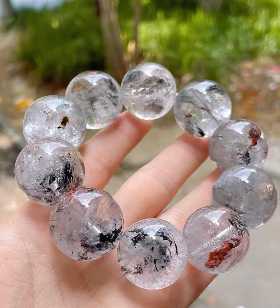 23mm Natural Herkimer diamond Quartz Crystal beaded bracelet