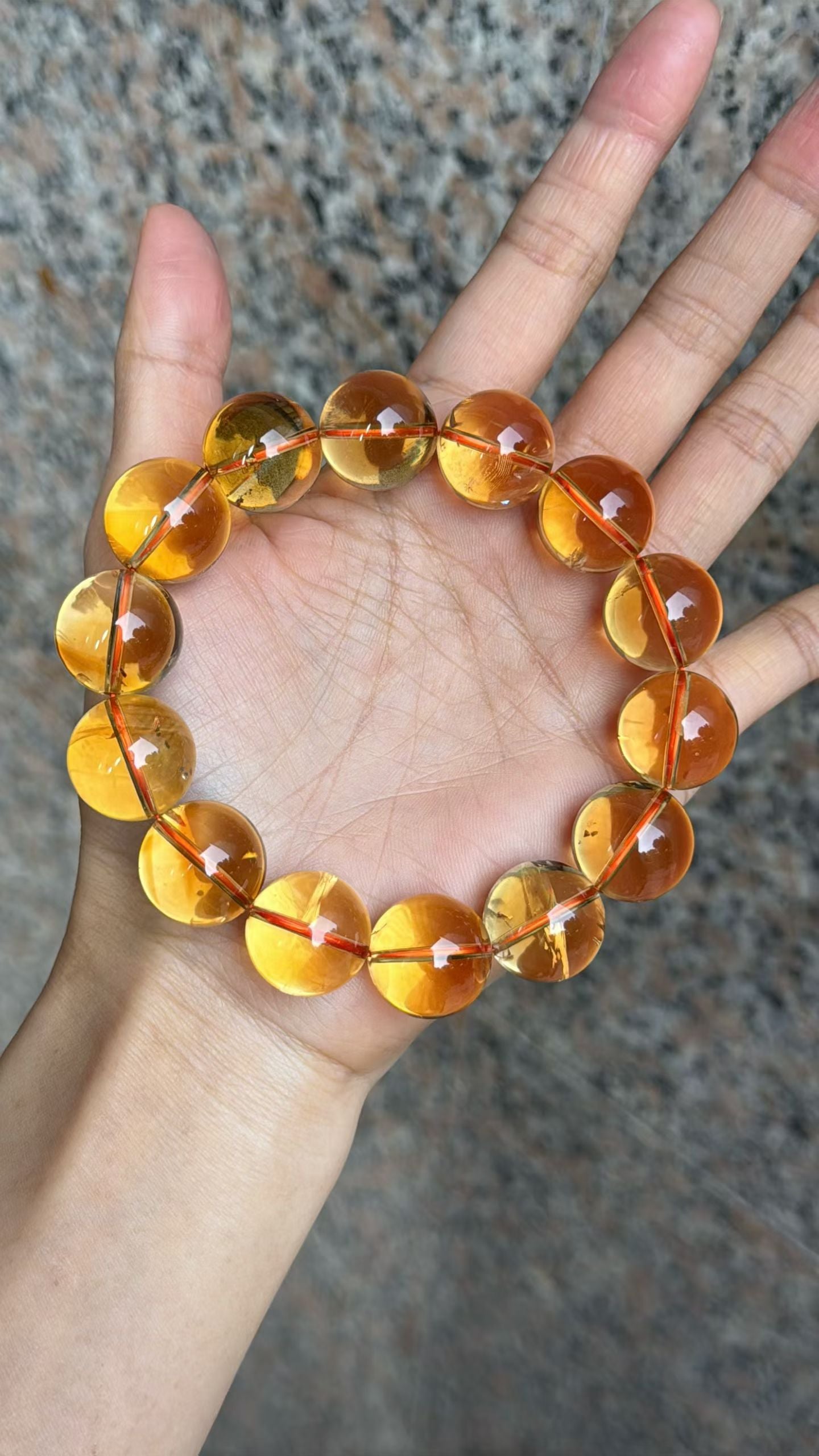 Natural Genuine yellow Citrine Quartz Crystal beads bracelet 17mm