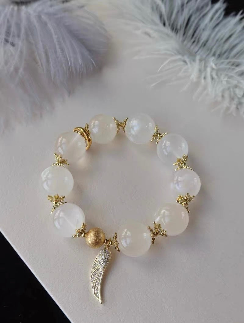 Natural white Snow phantom quartz Crystal beaded bracelet 16mm,large size beaded