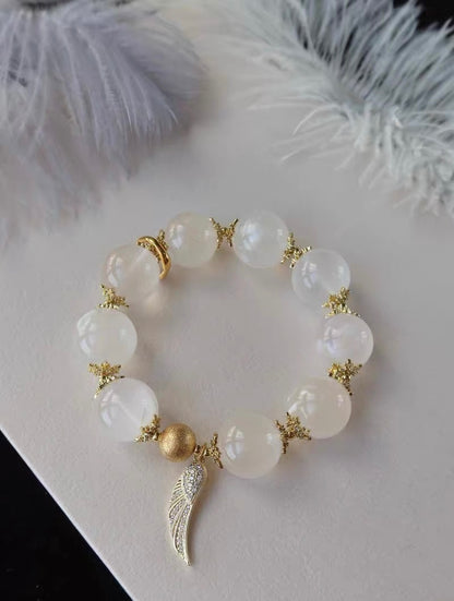 Natural white Snow phantom quartz Crystal beaded bracelet 16mm,large size beaded