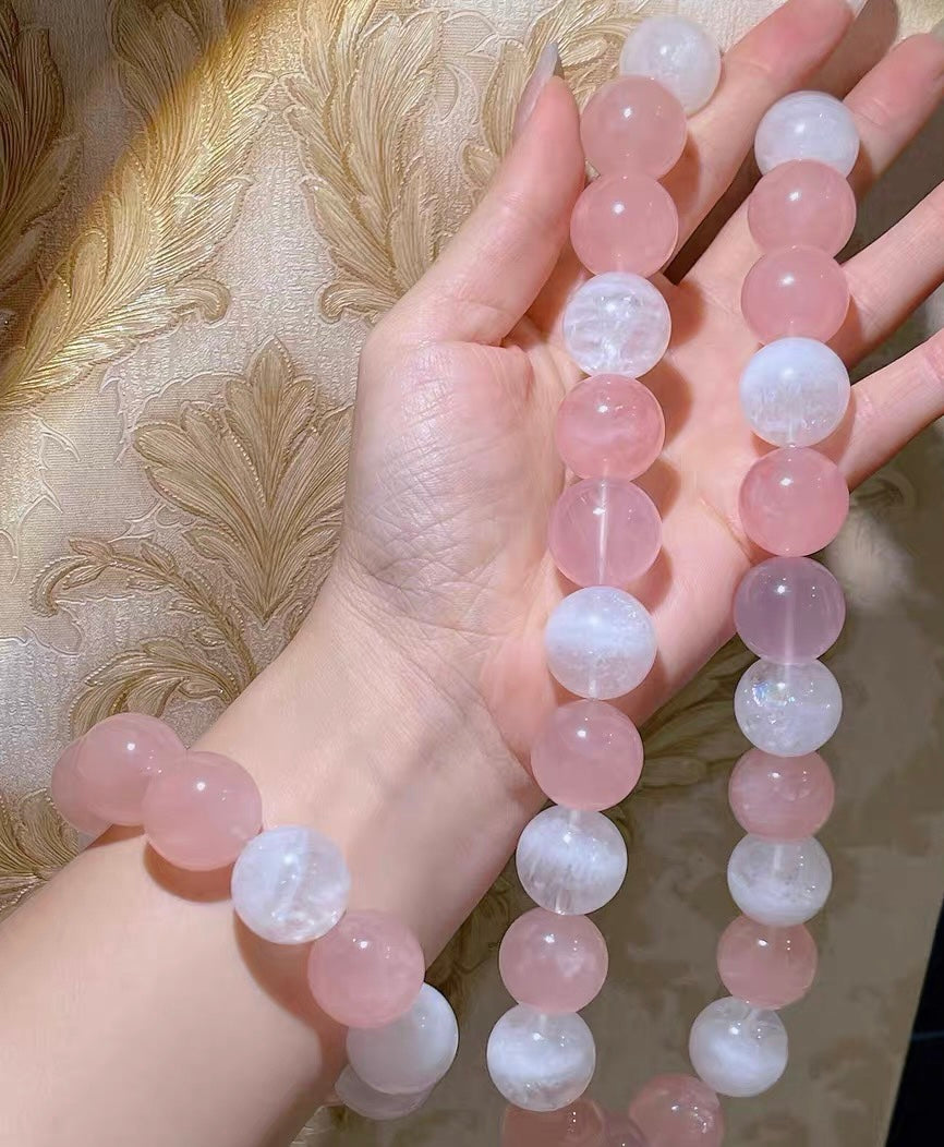 Pink Rose quartz Crystal and white phantom quartz Crystal necklace