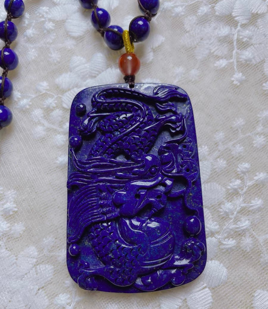 Natural Lapis Lazuli beaded necklace,Lapis Lazuli Carved pendant