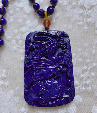 Natural Lapis Lazuli beaded necklace,Lapis Lazuli Carved pendant