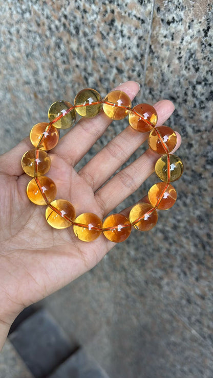Natural Citrine yellow Citrine Quartz Crystal beads bracelet 17mm