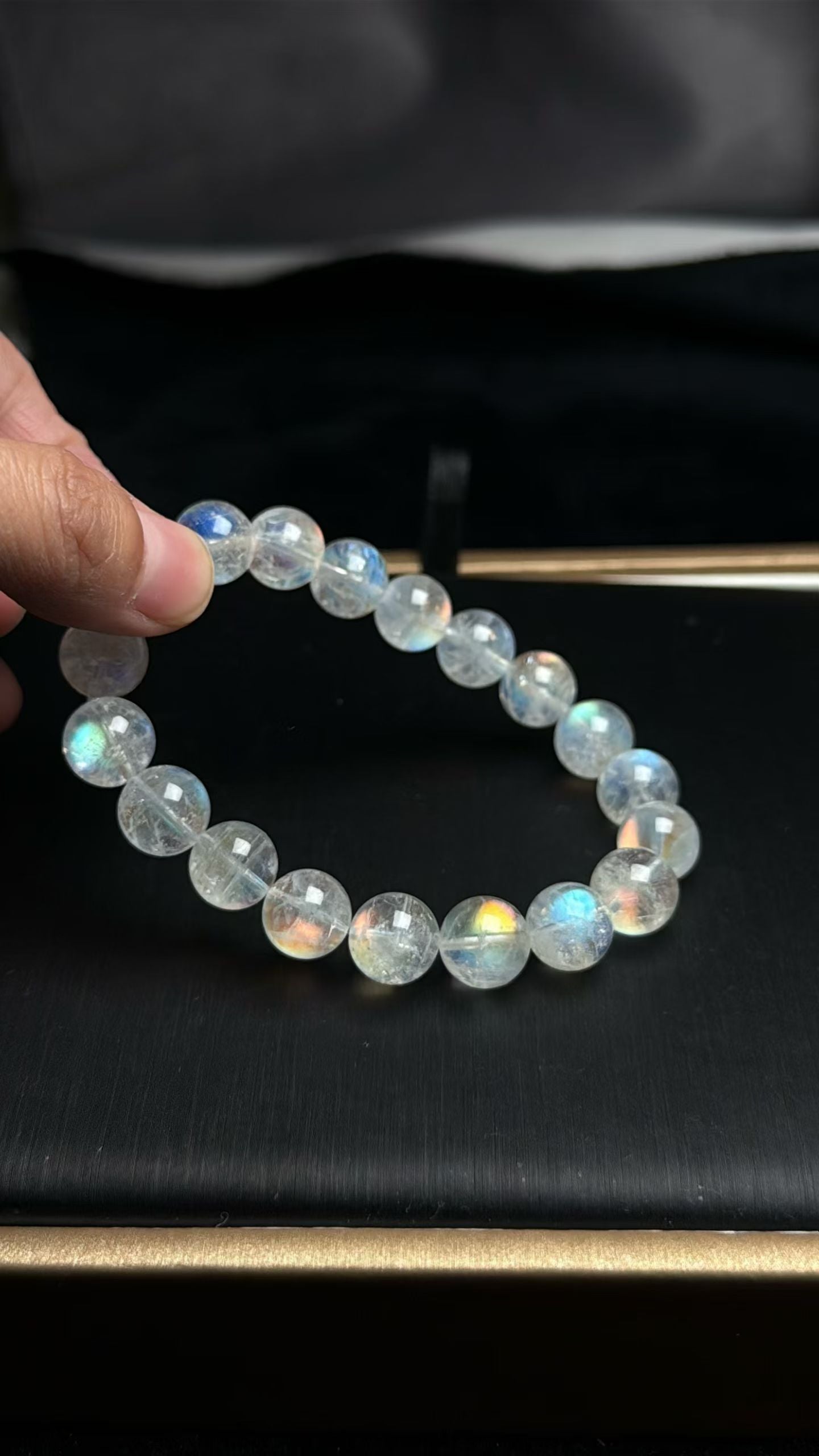 Natural Rainbow Flashlight moonstone beads bracelet 10.8mm