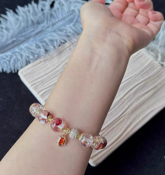 Natural Red Hematoid Lepidocrocite Quartz Crystal beaded bracelet