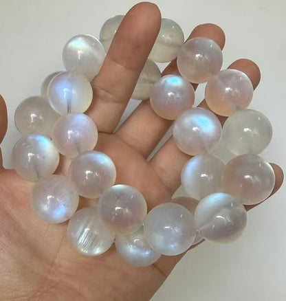 20mm Natural Blue Flashlight white moonstone beads bracelet
