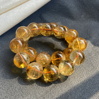 16MM Natural yellow Citrine Quartz Crystal beaded bracelet