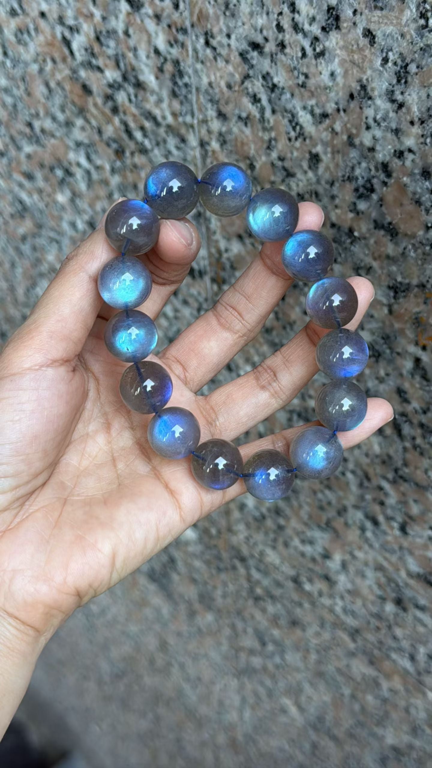 15MM Blue Flashlight Gray moonstone labradorite beaded bracelet